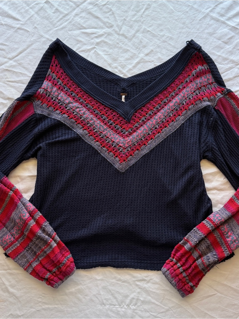 Free People Copenhagen Oversized Crop Patchwork Sweater